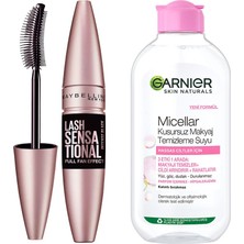 Uravas Store Maybelline New York Lash Sensational Yelpaze Etkili Intense Black Maskara - Ekstra Siyah + Garnier Skin Naturals Micellar Kusursuz Makyaj Temizleme Suyu (200 Ml)