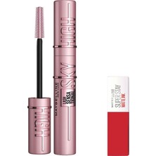 Uravas Store Maybelline New York Lash Sensational Sky High Maskara & Mini Super Stay Matte Ink Likit Mat Ruj 20 Pioneer Makyaj Seti