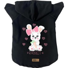 Uravas Store Kapişonlu Polar Sweatshirt Köpek ve Kedi Kıyafeti & Elbisesi Siyah Rabbit Xs
