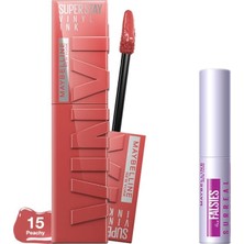 Uravas Store Maybelline New York Super Stay Vinyl Ink Uzun Süre Kalıcı Likit Parlak Ruj 15 Peachy & Mini Tattoo Liner Gel Pencil Makyaj Seti