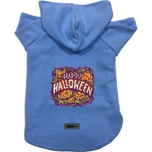 Uravas Store Kapişonlu Polar Sweatshirt Köpek ve Kedi Kıyafeti & Elbisesi Mavi Happy Halloween M