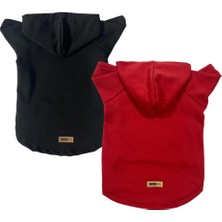 Uravas Store Kapişonlu Polar Sweatshirt Köpek ve Kedi Kıyafeti & Elbisesi - Kırmızı & Siyah 2'li Fırsat Paketi Xl Beden