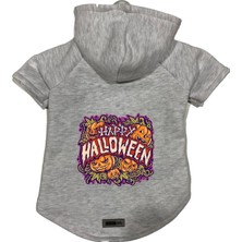 Uravas Store Kapişonlu Polar Sweatshirt Köpek ve Kedi Kıyafeti & Elbisesi Gri Happy Halloween L