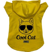 Uravas Store Kapişonlu Polar Sweatshirt Köpek ve Kedi Kıyafeti & Elbisesi Sarı Cool Cat L