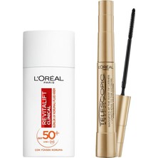 Uravas Store L’oréal Paris Telescopic Maskara - Siyah & Revitalift Clinical Spf 50+ Günlük Yüksek Uv Korumalı Yüz Güneş Kremi 50 ml Set