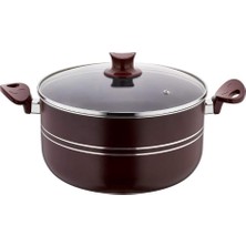 Uravas Store Papilla Assos Derin Tencere - Bordo Renkli, Çift Çizgi Detaylı Cam Kapaklı Yanmaz Yapışmaz Tencere 20 cm ve 26 cm Seçenekli (26 Cm)