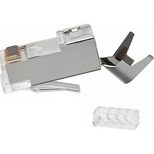 Uravas Store Primex Q-J7100M Cat7 Metal RJ45 Konnektör, 100’LÜ Paket Cat7 Jack + Ayraç, Ethernet Network Lan Kablo Ucu, Metal Gövdeli RJ45 Plug, Cat7 Kablo Sonlandırma Konnektörü