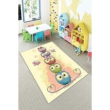 Uravas Store Pelangi Sarı Kuş Desenli Çocuk Yıkanabilir Kaymaz Taban Leke Tutmazbebek ve Çocuk Odası Halısı, Sarı 120 x 180, 901357066120180