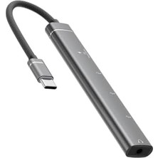 CR15 5in1 Type-C'den 2AD Type-C, 2AD USB A Çoklayıcı 3,5mm Kulaklık Çıkışlı USB C Adaptör Alüminyum Kasa