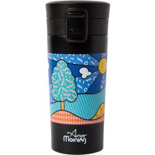 Uravas Store Any Morning 380 ml Paslanmaz Çelik Termos Mug, Çift Katmanlı, Sızdırmaz Kapaklı, Siyah BA21522