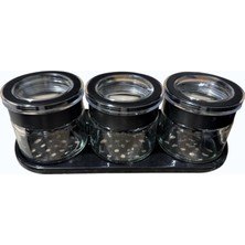 Uravas Store Jarkin Baharatlık Seti, Cam Kavanoz, Contalı Hava Almaz Kapak ve Kaşık Dahil, 3'lü Set, Siyah/mavi/bej Renk Seçenekleri (Siyah)