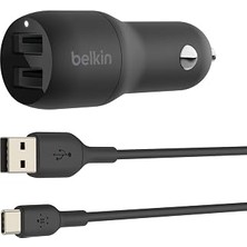 Uravas Store Belkin Çift USB Araç Şarj Cihazı 24 W + Usb-C Kablosu (Boost Charge Çift Bağlantı Noktalı Araç Şarjı, 2 Bağlantı Noktalı USB Araç Şarjı) Nintendo Switch Araç Şarjı, iPad Pro Araç Şarjı