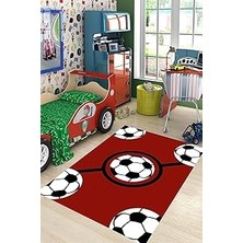 Uravas Store Pelangi Futbol Topu Desenli Bordo Yıkanabilir Kaymaz Taban Leke Tutmaz Çocuk Odası Halısı, Bordo-Siyah-Beyaz 80 x 150, 9038680032180150