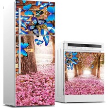 Uravas Store Buzdolabı ve Bulaşık Makinası Beyaz Eşya Sticker Kaplama Kelebek Gül