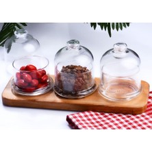 Uravas Store Ahşap Standlı Reçellik Seti Cam Kapaklı Reçellik Ballık 3lü Saklama Kabı