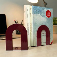 2'li Metal Kitap Desteği Kitap Tutucu (Ikili) Dekoratif Aksesuar (Şarap Kırmızısı)