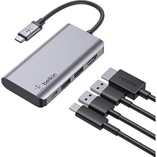 Uravas Store Belkin USB C 4'ü 1 Arada Çok Bağlantı Noktalı Adaptör (4k Hdmı, Usb-C 100W Pd Geçişli Şarj ve Daha Fazlası Için 2 x USB A Bağlantı Noktası Ile)