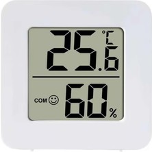 Uravas Store Promosyonca Mini Dijital Termometre ve Nem Ölçer, Iç Mekan, Beyaz, LCD Ekran, Gülümseme Yüz Ikonlu, 4.5x4.5x1.6cm