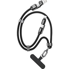Uravas Store Bix 240W Usb-A ve Usb-C ve Lightning Çok Fonksiyonlu Askı Ipli Premium Örgü 1.5 Metre Yüksek Hızlı Şarj ve Veri Kablosu Siyah