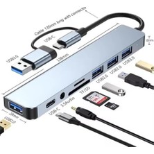 1060 8 In 2 Usb-C & USB 3.0 Hub Çoklayıcı Usb, Type-C, Sd/tf ve Aux Çevirici x USB 3.0: 5gbps Ultra Hızlı Veri Transferi. Klavye, Mouse ve Yazıcılar Için Stabil Bağlantı.