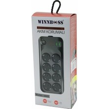 Uravas Store Chermik WINNBOSS-3422 8'li Priz Uzatma Kablosu USB Type-C Girişli, 2 Metre, CHRMK12268, Siyah, Erkek
