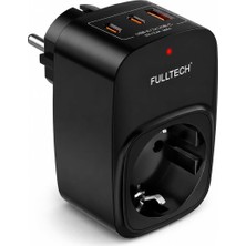 Uravas Store Akım Korumalı Priz, Tekli Priz, Usb’li Priz ve Type-C Priz, Priz Çoklayıcı, Voltaj Korumalı Priz, 16A 3680W Duvar Tipi (Siyah)