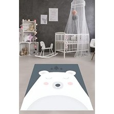 Uravas Store Pelangi Panda Desenli Yıkanabilir Kaymaz Taban Leke Tutmaz Çocuk Odası Halısı, Gri-Füme-Beyaz 80 x 250
