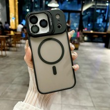 iPhone 17 Pro Max Uyumlu Kamera Lens Aparatlı Stand Olabilen Magsafe ile Uyumlu Kamera Korumalı Şeffaf Full Color Magnetic Wireless Telefon Kılıfı Siyah
