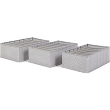 Uravas Store Ocean Home Textile 3'lü 7 Bölmeli Gri Balıksırtı Çekmece Düzenleyici Set