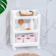 Uravas Store Porsima Rafty-73-1 Tekerlekli 4 Katlı Düzenleyici - 35,5 x 22 x 48 cm Hareketli Geniş Raf - Beyaz