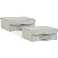 Uravas Store Ocean Home Textile 2'li Gri Balıksırtı Kapaklı Kutu Set 30 x 23 x 11 cm