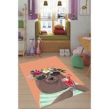 Uravas Store Pelangi Sevimli Ayı Desenli Halı Dijital Baskı Yıkanabilir Kaymaz Taban Leke Tutmaz Çocuk Odası Halısı, Yavruağzı-Kahve 120 x 180