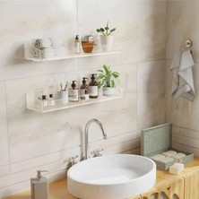 Uravas Store Arvale 2 Adet Pleksi Hayalet Raf | Banyo Mutfak Düzenleyici Kendinden Yapışkanlı Vidalı Raf - 40 cm