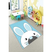 Uravas Store Pelangi Mavi Tavşan Desenli Yıkanabilir Kaymaz Taban Leke Tutmazbebek ve Çocuk Odası Halısı, Gri-Mavi 40 x 40, 9013571574040