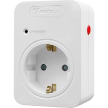 Uravas Store Seldur Şok ve Akım Korumalı Fiş-Priz, 16A-250V, Max 3600W 720 Joule, Reset Edilebilir, Sürekli Koruma, Toprak Hatlı, Çocuk Korumalı, Beyaz Renk, E1TD33B