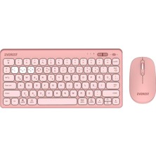 Uravas Store Everest Lumı KM-BT903 Pembe 3in1 3 Bt + 2.4 1600DPI Ultra Ince Q 4 Cihaz Bağlantılı Scissors Kablosuz Klavye + Mouse Set