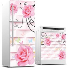 Uravas Store Buzdolabı ve Bulaşık Makinası Beyaz Eşya Sticker Kaplama Pembe Gül