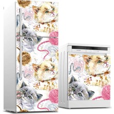 Uravas Store Buzdolabı ve Bulaşık Makinası Beyaz Eşya Sticker Kaplama Pamuk Kedi