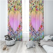 Uravas Store Pelangi Çok Renkli Kalp Desenli Dijital Baskı Yıkanabilir Bebek Çocuk Odası Fon Perdesi, Pembe-Renkli 140 x 270