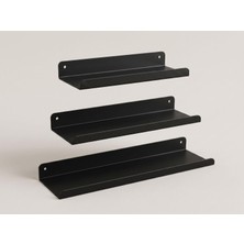 Uravas Store Orret Home 3’lü Metal Duvar Rafı Yapışkanlı Raf Seti Banyo Rafı Mutfak Rafı Dekoratif Duvar Rafı Siyah Minimal Raf Organizer Seti 30-35-40 cm