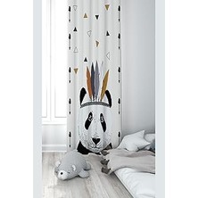Uravas Store Pelangi Beyaz Panda Desenli Dijital Baskı Yıkanabilir Bebek Çocuk Odası Fon Perdesi, Beyaz-Siyah 140 x 270