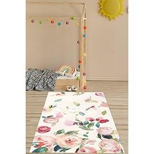 Uravas Store Pelangi Floral Suluboya Çiçekli Minimal Bohem Tarz Yıkanabilir Kaymaz Taban Leke Tutmaz Çocuk Odası Halısık, Uçuk Pembe 60 x 200