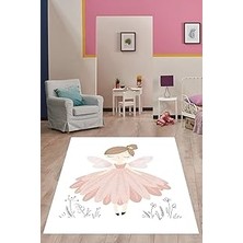 Uravas Store Pelangi Kanatlı Balerin Kız Yıkanabilir Kaymaz Taban Leke Tutmaz Çocuk Odası Halısı, Pembe-Siyah-Beyaz 80 x 200, 7642011508020005