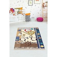 Uravas Store Pelangi Gemi Yelken Desenli Dijital Baskılı Kaymaz Taban Çocuk Odası Halısı, Bej 120 x 120