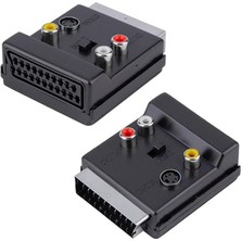 Uravas Store Monte Lua Ayarlanabilir Av Adaptörü (Scart, 3 x Cinch Soketi, S-Video Soketi) Siyah Renk, Scart To Rca Tos Av Skart Çevirici Dönüştürücü S-Video Adaptör