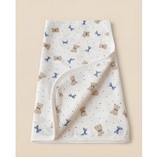 Uravas Store Pamuklu Bebek Battaniyesi, Krem/beyaz, 80X90 Cm, Çift Taraflı, Ayıcık Baskılı, Yenidoğan ve Bebek