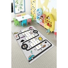 Uravas Store Pelangi Gri Seksek Desenli Eğitici Yıkanabilir Kaymaz Taban Leke Tutmazbebek ve Çocuk Odası Halısı, Gri-Siyah 180 x 280