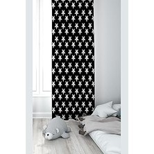 Uravas Store Pelangi Siyah Yıldız Desenli Dijital Baskı Yıkanabilir Bebek Çocuk Odası Fon Perdesi, Siyah 140 x 200