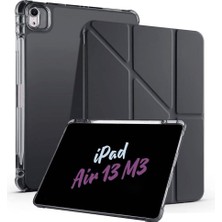 Uravas Store iPad Air 13 Ile Uyumlu 2025 M3 Kalem Bölmeli Standlı Akıllı Fuchsia Trifolding Tablet Kılıfı Siyah