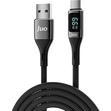 Uravas Store Juo 66W Dijital LED Ekranlı Örgülü Usb-A To USB Type-C Hızlı Şarj ve Data Kablosu 2 Metre